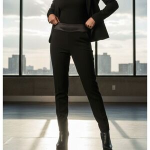 St. John Trousers Women's Size 4 Black Slim-Leg Slash Pockets Adjustable Zip